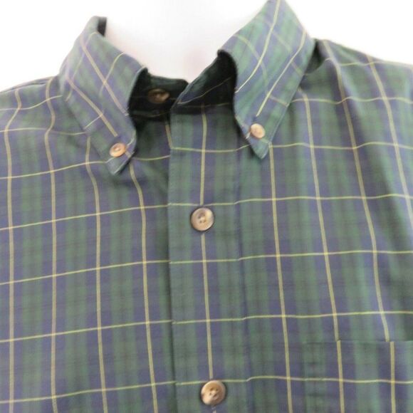 Savane Plaid Shirt Green Blue LS Mens M Cotton Blend Deep Dye Button Down - Picture 4 of 11